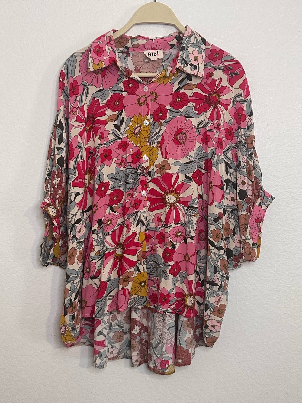 BiBi Pink Multicolor Floral Button-Down Blouse
